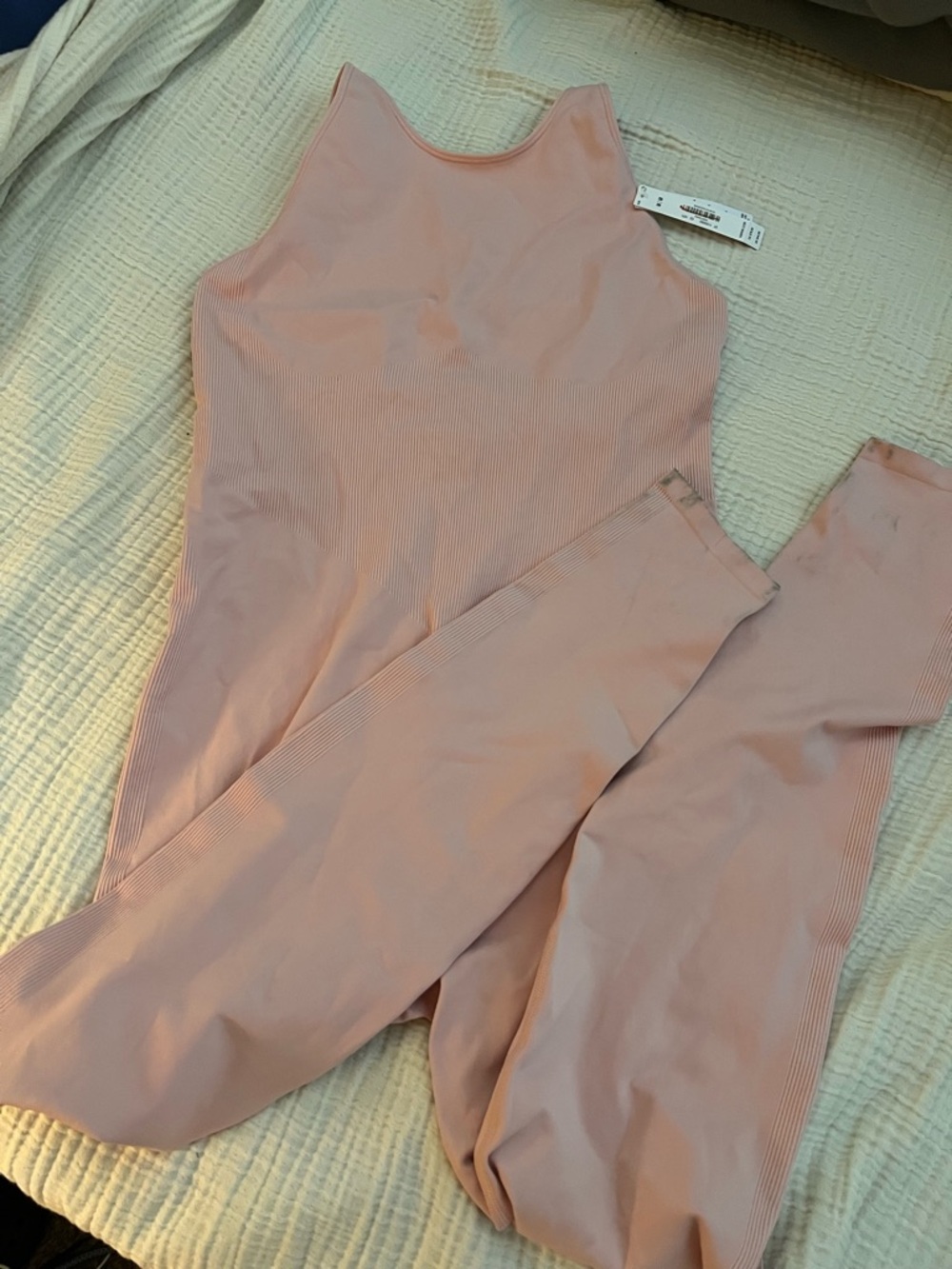 PINK Victoria's Secret Ribbed Light Pink Jumpsuit - Pallet Dirt on leg need wash